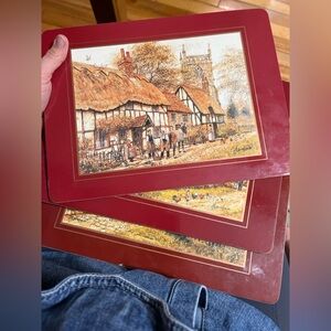 Charming Village Scene Art Placemat Set - Red